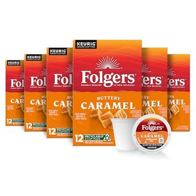 Folgers Buttery Caramel Flavored Coffee, 72 Keurig K-Cup Pods