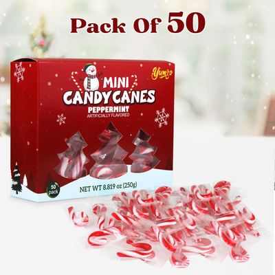 Christmas Mini Candy Canes Classic Red &amp; White Peppermint Flavor for Holiday Family Indulgement - Small Candy Canes Individually Wrapped for Kids &amp; Adults, Great Candy Cane Gift Set - 50 Pack