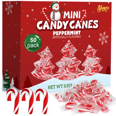 Christmas Mini Candy Canes Classic Red &amp; White Peppermint Flavor for Holiday Family Indulgement - Small Candy Canes Individually Wrapped for Kids &amp; Adults, Great Candy Cane Gift Set - 50 Pack
