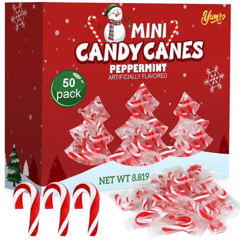 Christmas Mini Candy Canes Classic Red &amp; White Peppermint Flavor for Holiday Family Indulgement - Small Candy Canes Individually Wrapped for Kids &amp; Adults, Great Candy Cane Gift Set - 50 Pack