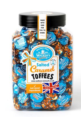 Walkers&#39; Nonsuch Salted Caramel Toffees Jar Traditional British Candy with Butter &amp; Whole Milk Sweet &amp; Salty Treat Individually Twist Wrapped Delicious Chewy Toffee 44.09 Oz/1.25kg