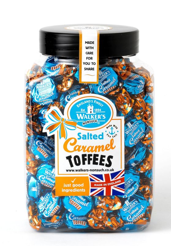 Walkers' Nonsuch Salted Caramel Toffees Jar Traditional British Candy with Butter &amp; Whole Milk Sweet &amp; Salty Treat Individually Twist Wrapped Delicious Chewy Toffee 44.09 Oz/1.25kg