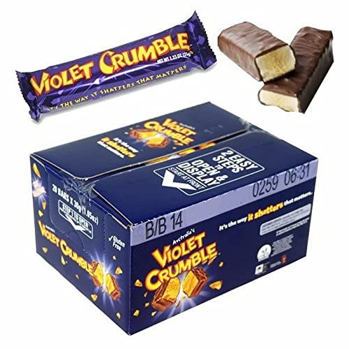 Violet Crumble Chocolate Bars - 20 Count Box - Honeycomb Toffee Covered in Rich Chocolate - Made in Australia