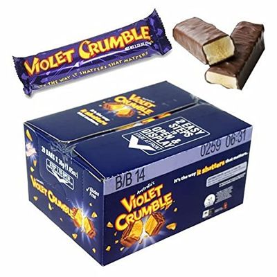Violet Crumble Chocolate Bars - 20 Count Box - Honeycomb Toffee Covered in Rich Chocolate - Made in Australia