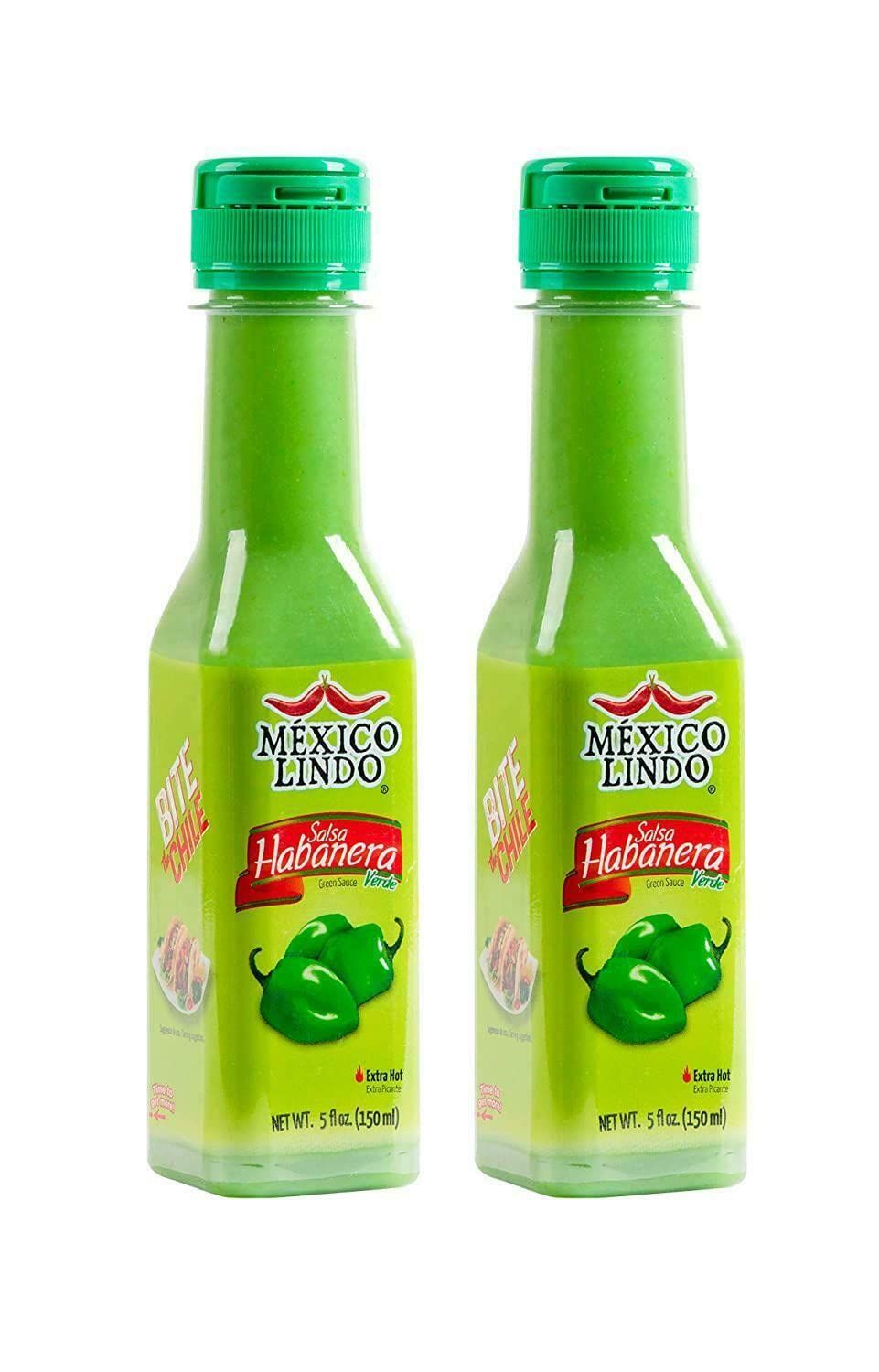 Al Amin Foods MEXICO LINDO SALSA HABANERA VERDE( Green habanero Hot Sauce), 2 Bottles 5 fl.oz (150ml)