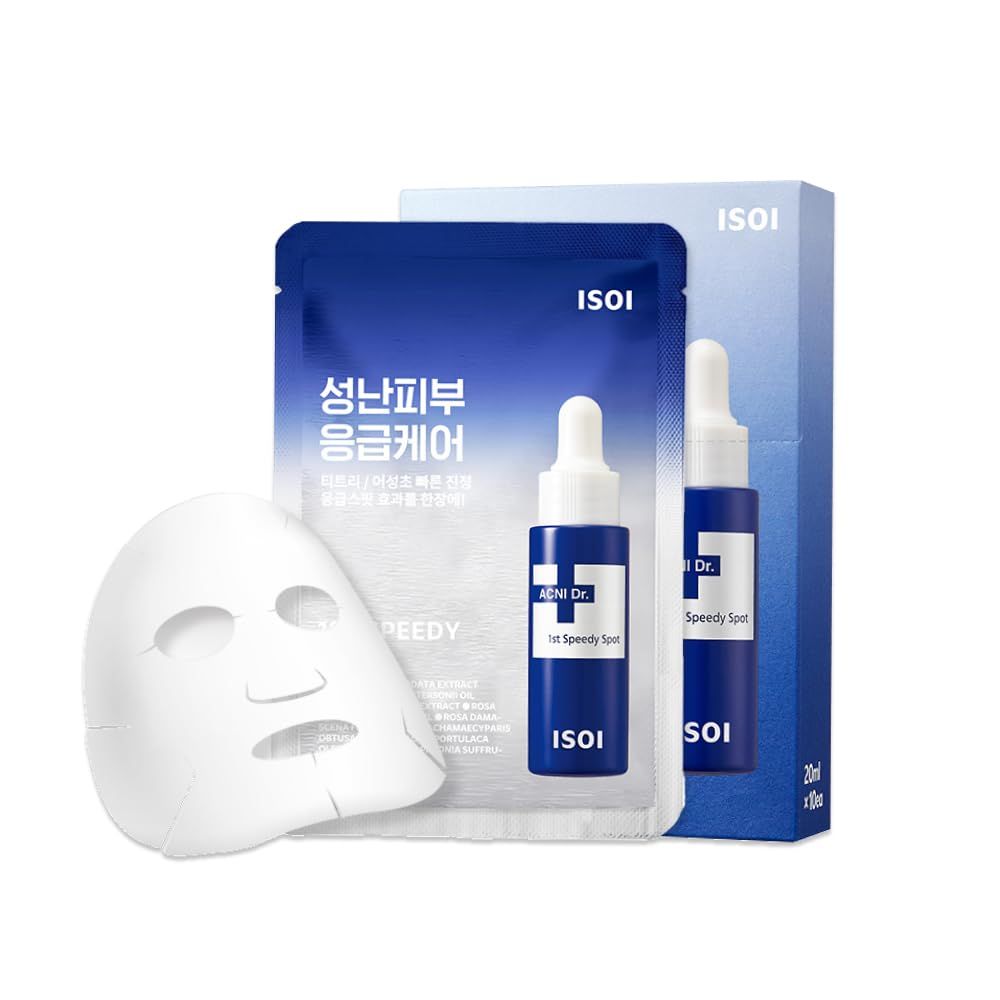 ISOI ACNI Dr. 1st Speedy Mask 10EA, Hypoallergenic &amp; Moisturizing Mask for Sensitive Skin, Quick Calming Acne Care, Korean Skin Care