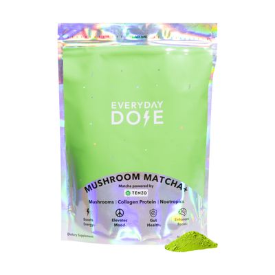 Everyday Dose Mushroom Matcha Ceremonial Grade Matcha Powder - Japanese Tea With Grass-Fed Collagen, Lion&#39;s Mane, Chaga, L-Theanine - For Better Focus, Energy, Digestion and Immunity - 30 Servings