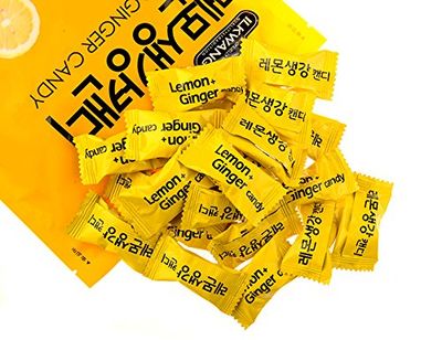 GINGER Candy Hard Drops Tummy Drops Chimes Natural Chews Chewy Candy Nausea Relief Preggie Pops250 grams (8.8 oz) Product of KoreaIndividually Wrapped (Lemon Ginger)