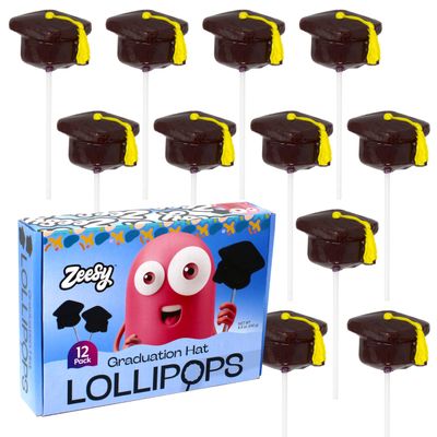 Graduation Cap Lollipops Individually Wrapped - 12 Graduation Candy Suckers for Graduation Party Favors, Black Graduation Party Supplies - Graduation Hat Candy for Grad Party Favors