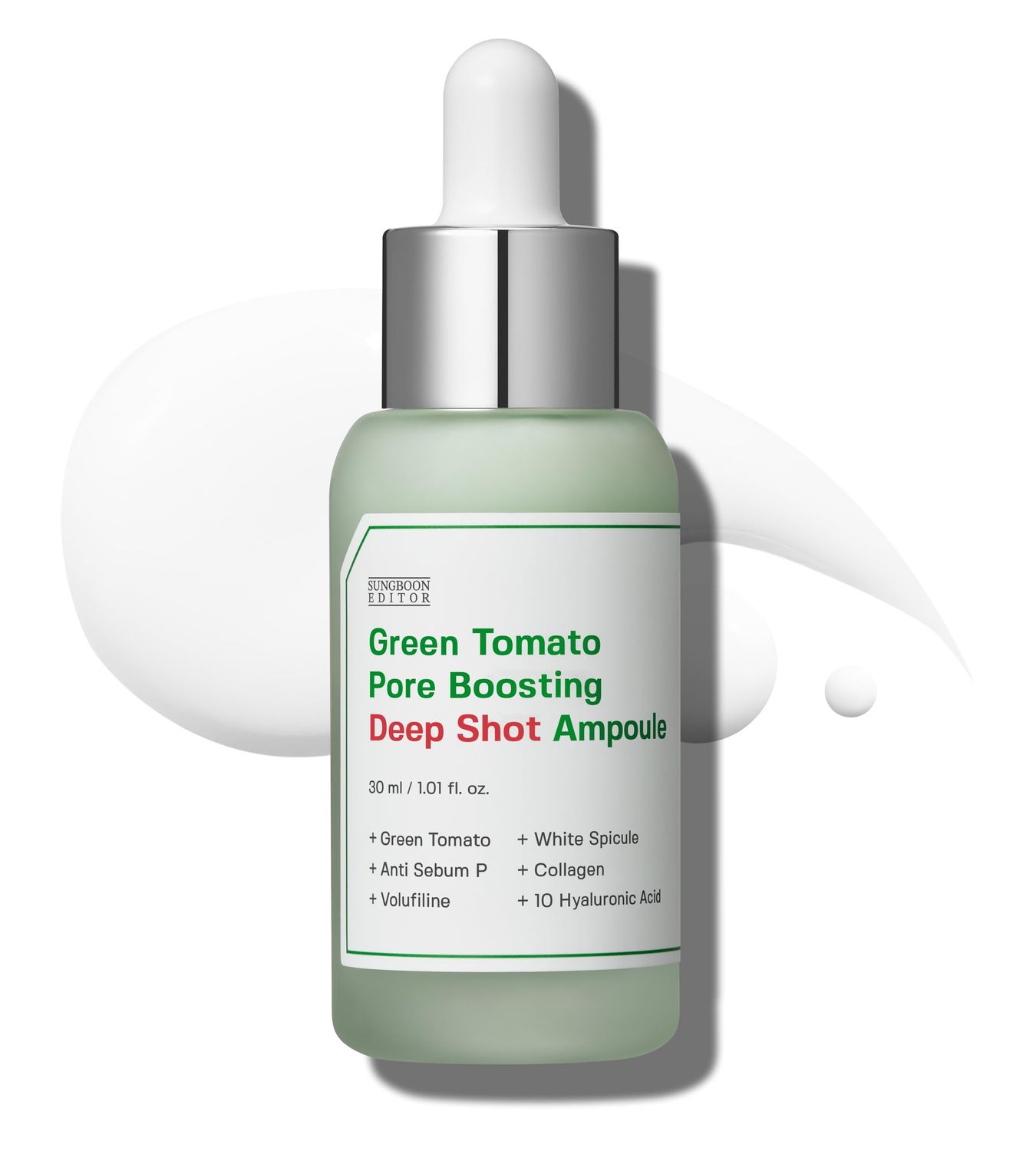 SUNGBOON EDITOR Green Tomato Volufiline Pore Boosting Deep Shot Ampoule - Pore Minimizing &amp; Skin Tightening Serum with Collagen &amp; Hyaluronic Acid Korean Skincare 1.01 Fl Oz