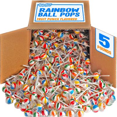 Colorful Lollipops - 5 Pounds - Rainbow Striped Ball Lollipops Bulk Pack - Individually Wrapped Round Hard Candy Suckers for Kids, Party Favors, Goodie Bags, Piatas, Birthday Candy Buffets