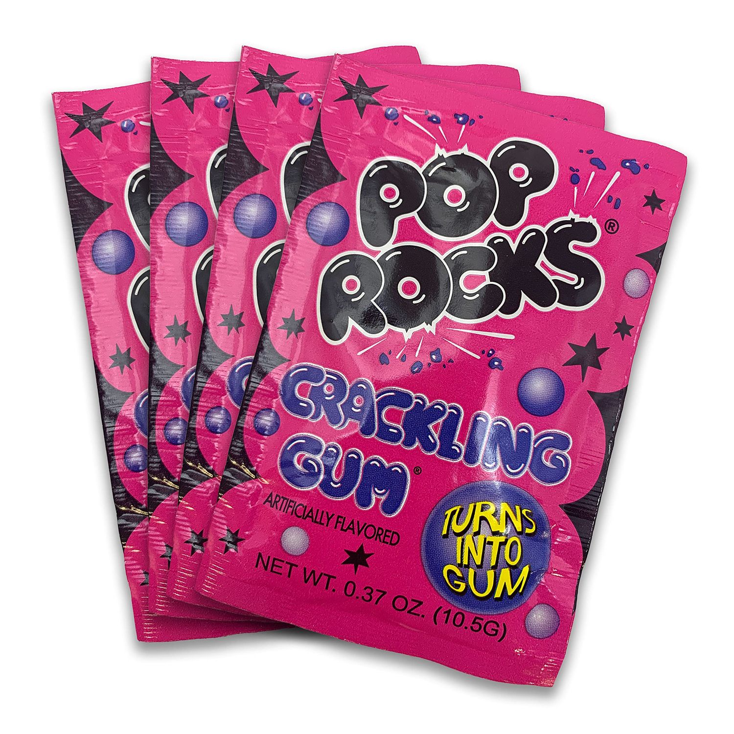 UpTop Treats Crackling Gum POP ROCKS Candy Includes 4 Individual Packs of Traditional Bubble Gum Flavor Mini Rock Popping Candies that Turn into Gum