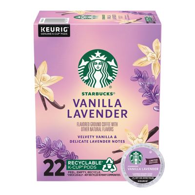 Starbucks K-Cup Coffee Pods, Vanilla Lavender Flavored Coffee for Keurig Coffee Makers, 100% Arabica, Limited Edition, 1 Box (22 Pods)