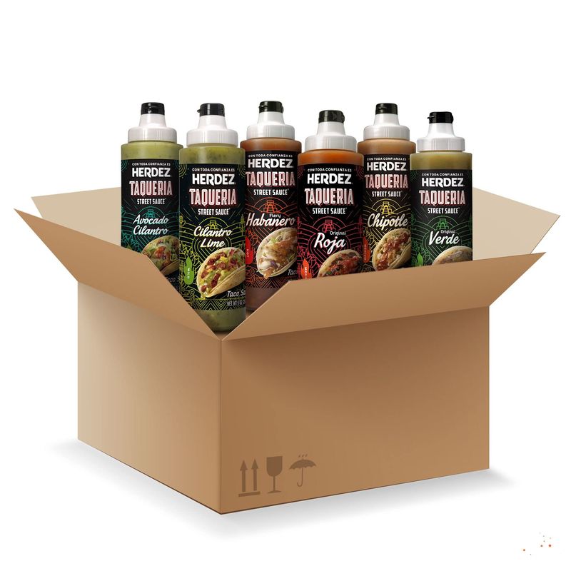 HERDEZ TAQUERIA STREET SAUCE Variety Pack, Habanero, Verde, Roja, Chipotle, Avocado Cilantro, Cilantro Lime, 9 oz Bottles (6 Pack)