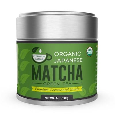 Kyoto Dew Matcha - Organic Premium Ceremonial Grade Japanese Matcha Green Tea Powder - No Fillers, Zero Sugar - USDA &amp; JAS Certified, 30g (1oz) Tin