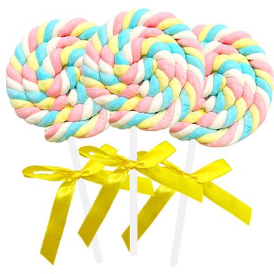 Needzo Soft Marshmallow Swirl Lollipops Individually Wrapped, Jumbo Multicolored Lollipop Gourmet Marshmallows for Easter Basket Stuffers, Pack of 3