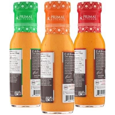 Primal Kitchen No-Dairy Buffalo Sauce Variety 3-Pack, Made with Real Ingredients Like Avocado Oil and No Cane Sugar or Corn Syrup, Includes 1 Original, 1 Hot, and 1 Mild & Sweet Buffalo Sauce