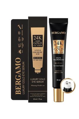 bergamo Luxury 24K Gold &amp; Octo Hyaluronic Acid Eye Cream 1.01fl oz/30mL with Ball Roller Applicator Made in Korea K Beauty Korean Skin Care Eye Wrinkle Care Skin Brightening Cooling&amp;Massasge Roller
