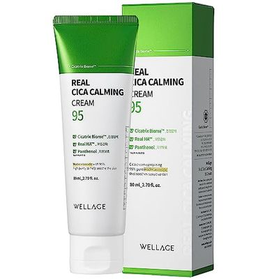 wellage Cica Calming Cream 2.7oz - Face Soothing Moisturizer with High Purity Madecassoside - Calms Sensitive Skin, Redness Relief for Sensitive Skin, Korean Skincare, 2.7 oz.