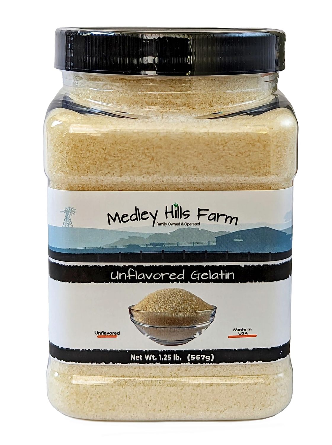 Unflavored Gelatin by Medley hills farm 1.25 lbs. in Reusable Container - Gelatin powder unflavored thickening agent. Made in USA.