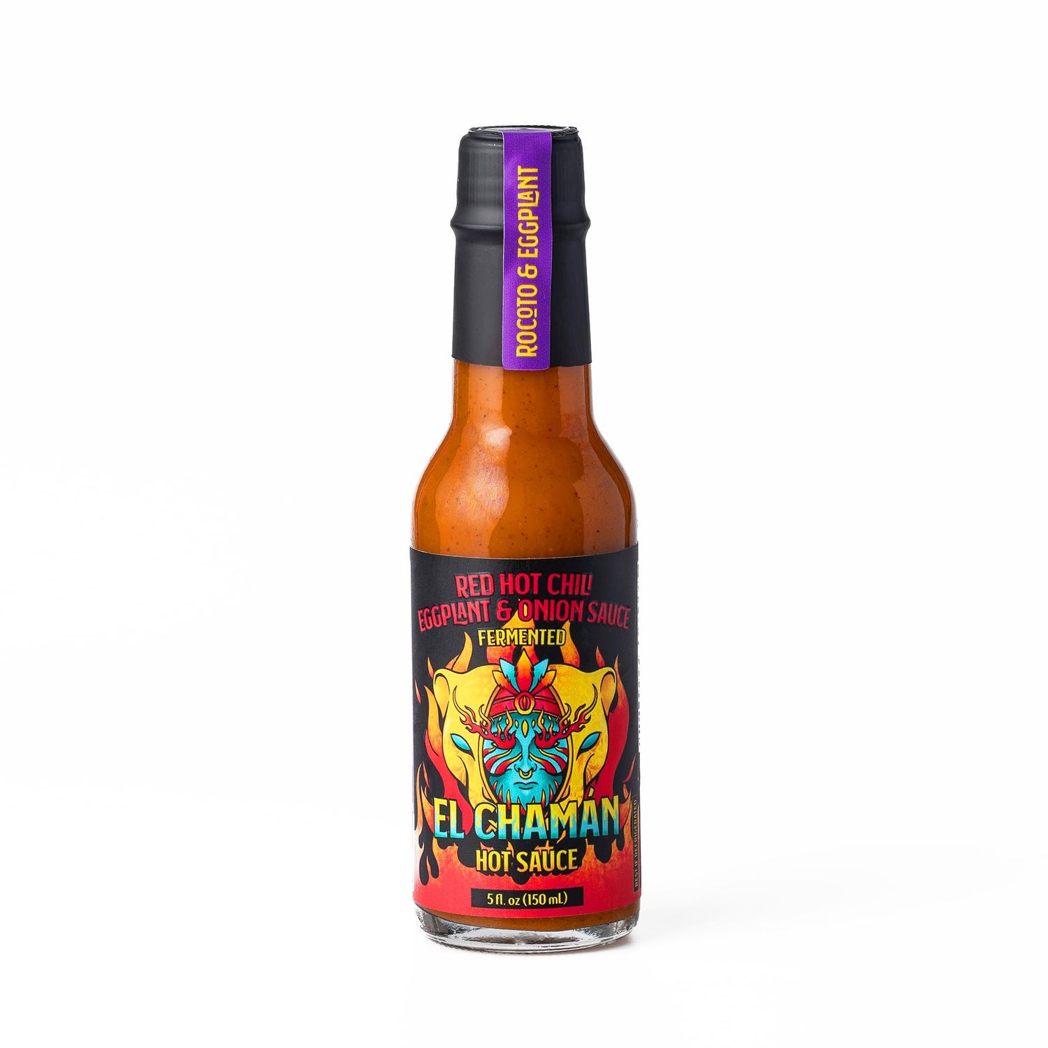 El Chaman Hot Sauce - Fermented Red Hot Chili, Eggplant, and Onion with Peruvian Peppers, Vegan, Non-GMO, Preservative-Free, Gluten-Free - 5 fl oz Hot Sauce Bottle