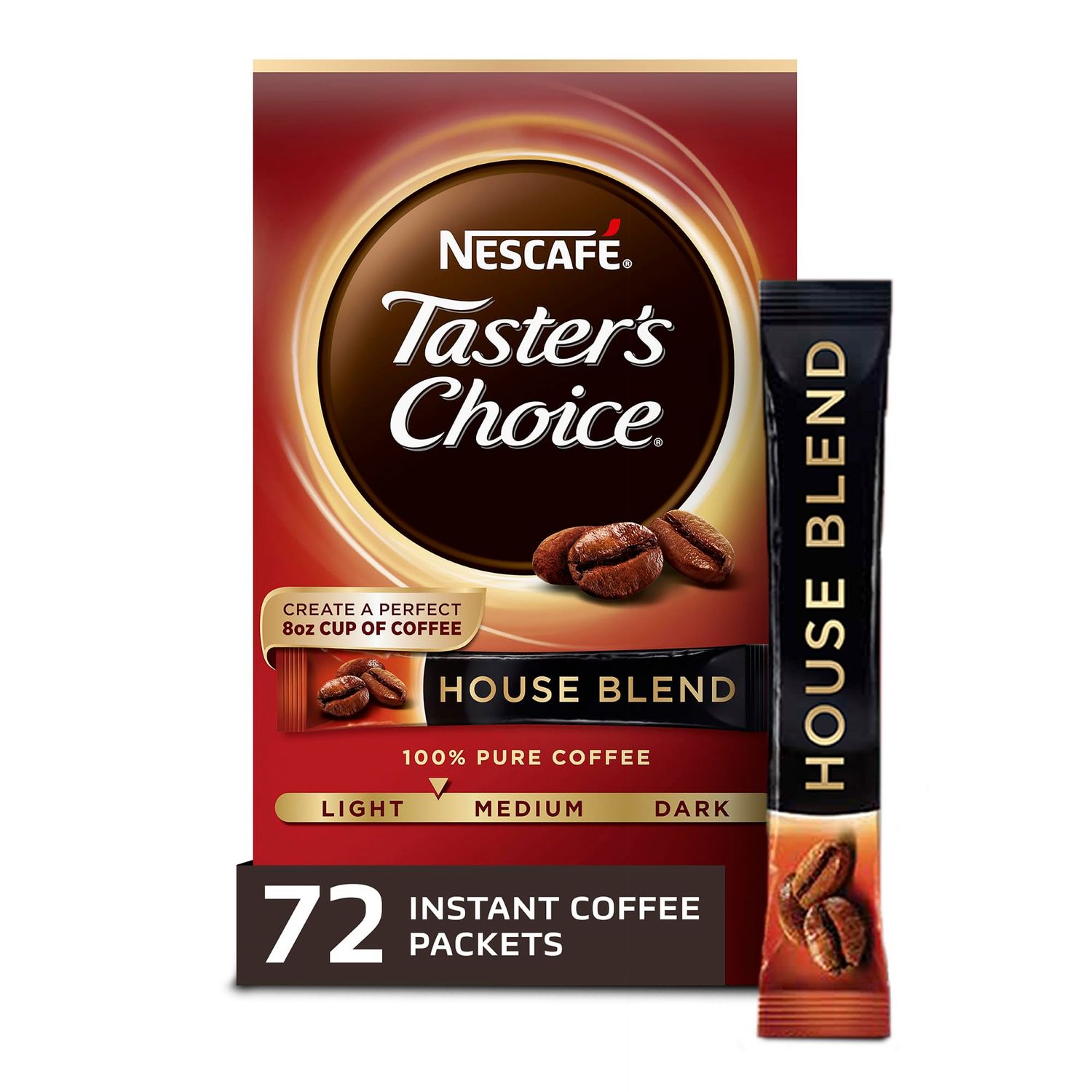 NESCAFE Taster&#39;s Choice, House Blend Light Medium Roast Instant Coffee, 12 boxes (72 packets)