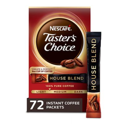 NESCAFE Taster&#39;s Choice, House Blend Light Medium Roast Instant Coffee, 12 boxes (72 packets)