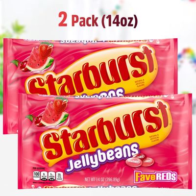 FaveReds Jelly Beans Fruit Chews Candy for Kids and Party Favors - StarburstJelly Beans Fave Red Candies Watermelon, Cherry, and Strawberry Flavors for Sweet Snacking, Movie Candy - 2 Pack