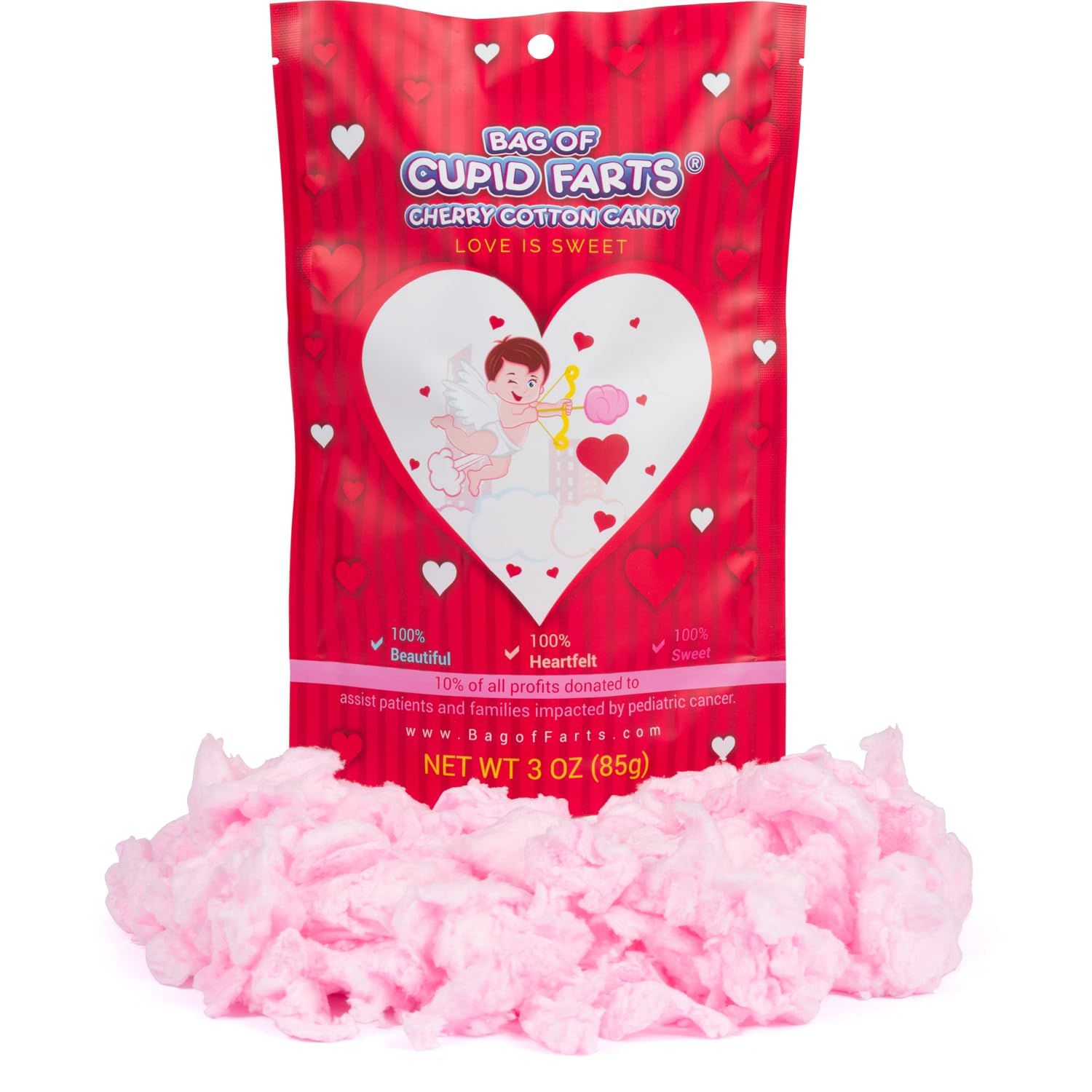 Bag of Cupid Farts Cherry Cotton Candy, 3oz Bag, Fun Valentine&#39;s, Wedding, Sweetheart, Birthday Gift, 1 Pack