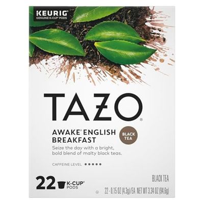 TAZO Awake English Breakfast Tea K-Cups, Bold Traditional Breakfast-Style Black Tea for Health and Wellness, 22 Pods