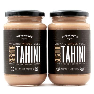 Organic Whole Sesame Tahini Paste - Unhulled &amp; Stone-Ground - Silky Smooth Texture in Hummus, Dips, Dressings - Unsalted, Nut-Free, Kosher, Paleo, Keto 11.6 oz Glass Jar (2-Pack) Pepperwood Organics