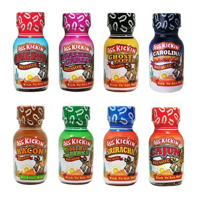 ASS KICKIN&#39; Premium Hot Sauce Travel Size Mini Bottles - 8 Pack Gift Set With .75 oz Bottles - Perfect Christmas Gifts for Hot Sauce Fans