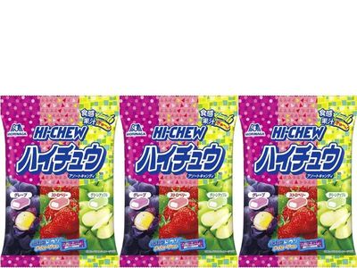 Hi Chews Candy Bulk Japanese Assorted Flavors 86g Grape, Strawberry, Green Apple Japanese Candy Pack of 3