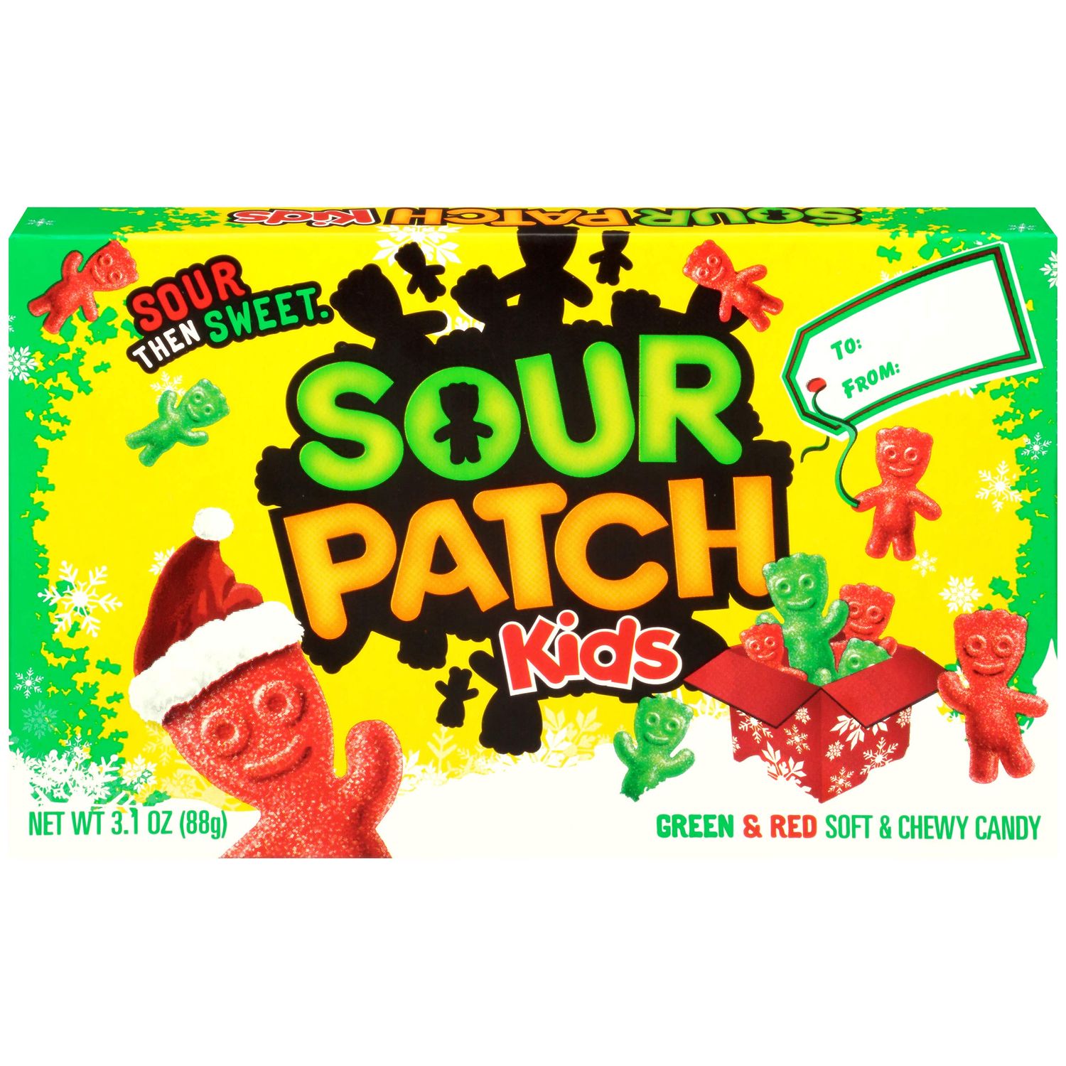 Sour Patch Kids Green &amp; Red Christmas Holiday Gummy Candy - Gift Box, 3.1 Ounce