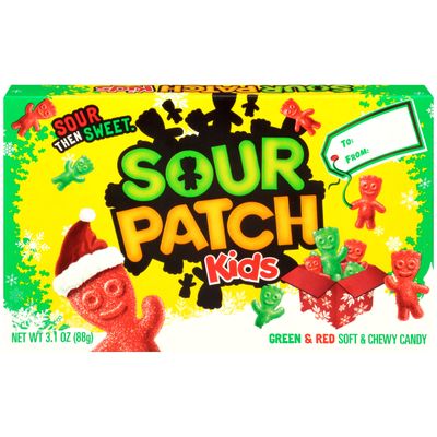 Sour Patch Kids Green &amp; Red Christmas Holiday Gummy Candy - Gift Box, 3.1 Ounce