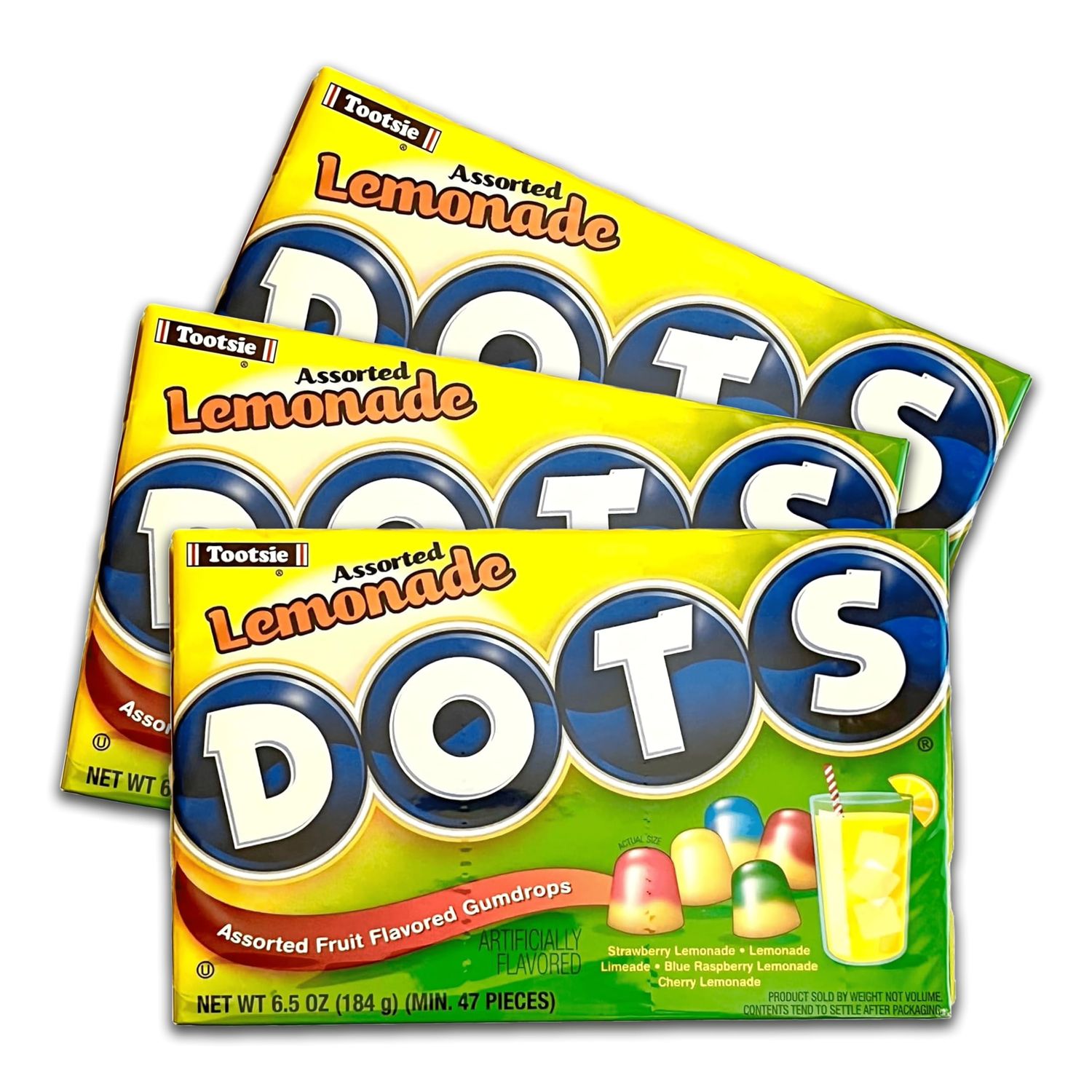 Dots Lemonade Gumdrops, Assorted Flavors, Fruity and Chewy Summer Candy, Pack of 3-6.5oz Boxes