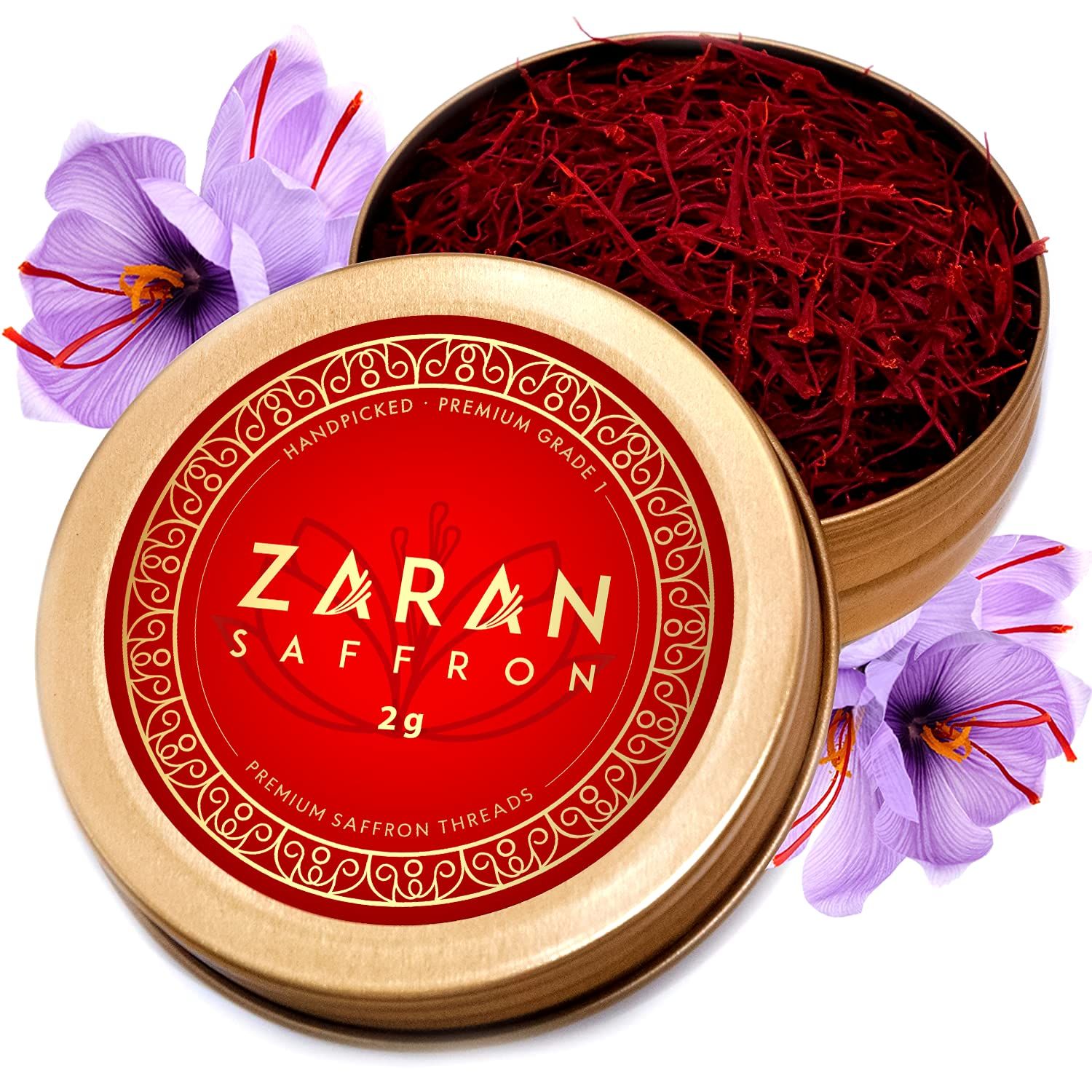 Zaran Saffron, Superior Saffron Threads (Super Negin) Premium grade Saffron Spice for Paella, Risotto, Tea&#39;s, and all Culinary Uses (2 Grams)