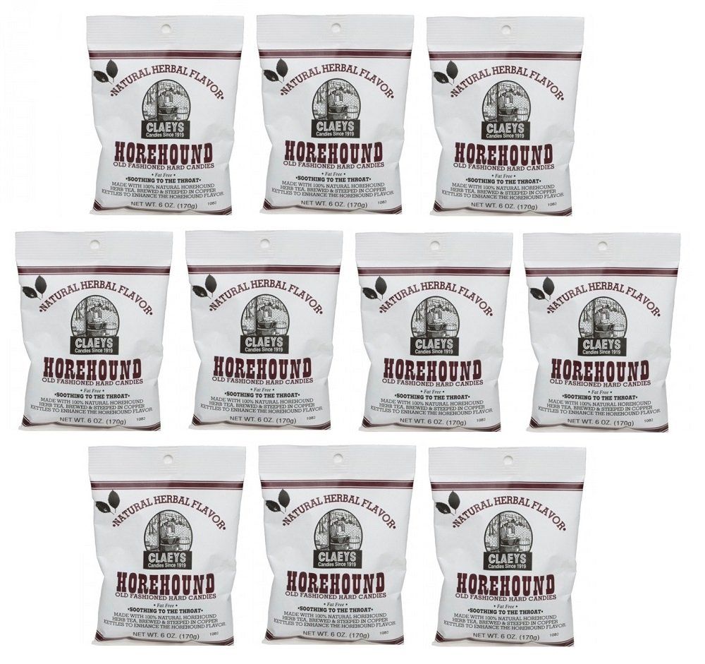 Claey&#39;s Horehound Old Fashioned Hard Candies Soothing to the Throat: 10 Bags of 6 Oz