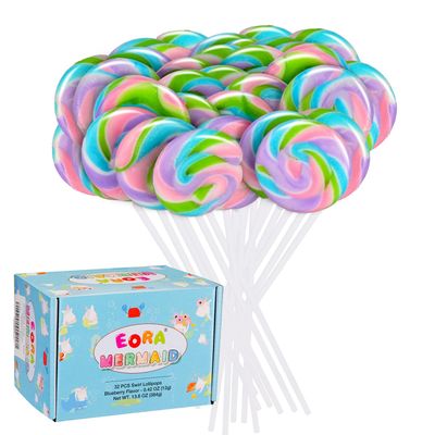 Rainbow Twisty &amp; Swirl Lollipops 32pk, Mermaid Lollipops Candy Individually Wrapped Bulk, Mermaid Party Supplies - Unicorn Candy Swirl Lollipops Suckers, Unicorn Birthday Party Favors Blueberry Flavor