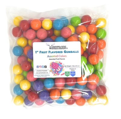 YANKEETRADERS Assorted Fruit Flavored Gumballs 1&quot;, 2 Pounds Bulk