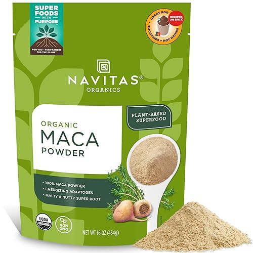 Navitas Organics Maca Powder - 100% Gelatinized Peruvian Maca for Smoothies, Lattes, Baking &amp; More - Energize &amp; Balance - USDA Organic, Non GMO, Vegan, Gluten Free (16oz. Bag, 180 Servings, 2-Pack)