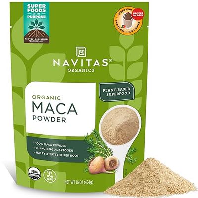 Navitas Organics Maca Powder - 100% Gelatinized Peruvian Maca for Smoothies, Lattes, Baking &amp; More - Energize &amp; Balance - USDA Organic, Non GMO, Vegan, Gluten Free (16oz. Bag, 180 Servings, 2-Pack)