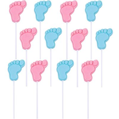 Novelty Themed Individually Wrapped Lollipops, 12 Pieces, Baby Feet, Pink and Blue, Baby Shower Favors