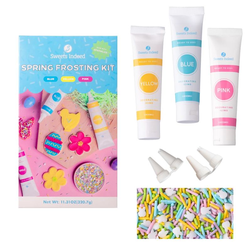Sweets Indeed Spring Frosting Kit plus Bunny Easter Sprinkles Frosting Tubes Nozzles Perfect for baking and cookie decoarting 11.71 ounces
