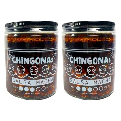 CHiNGONAs Salsa Macha (2-Pack) - Gourmet Mexican Oil-based Chili Crunch Sauce, Vegan and Gluten-Free, Crunchy Chili Oil, 6 oz