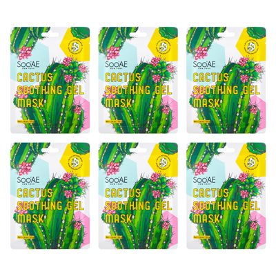 Soo&#39;AE Cactus Soothing Gel Mask 6 Count PLUMPING BALANCING, Best Easter Basket Stuffers, Cute and Fun For Kids too, For Dry &amp; Dehydrated Skin, Premium Korean Skincare, Value 6 Packs