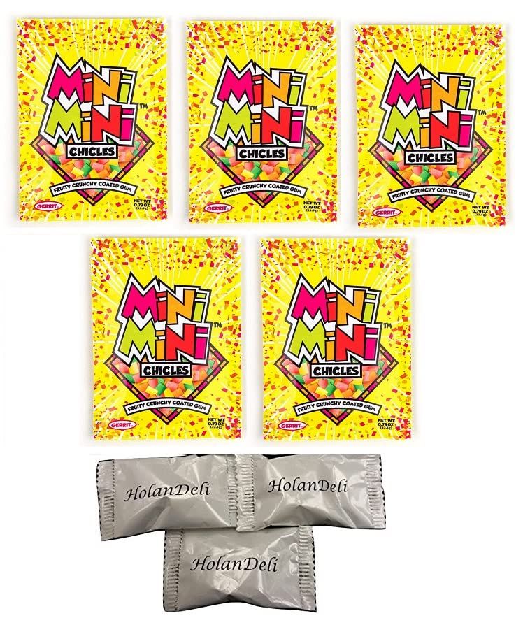 Fruit Mini Chicle Chewing Gum Tiny Size, Includes HolanDeli Mints (Pack of 5)