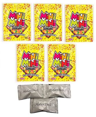 Fruit Mini Chicle Chewing Gum Tiny Size, Includes HolanDeli Mints (Pack of 5)