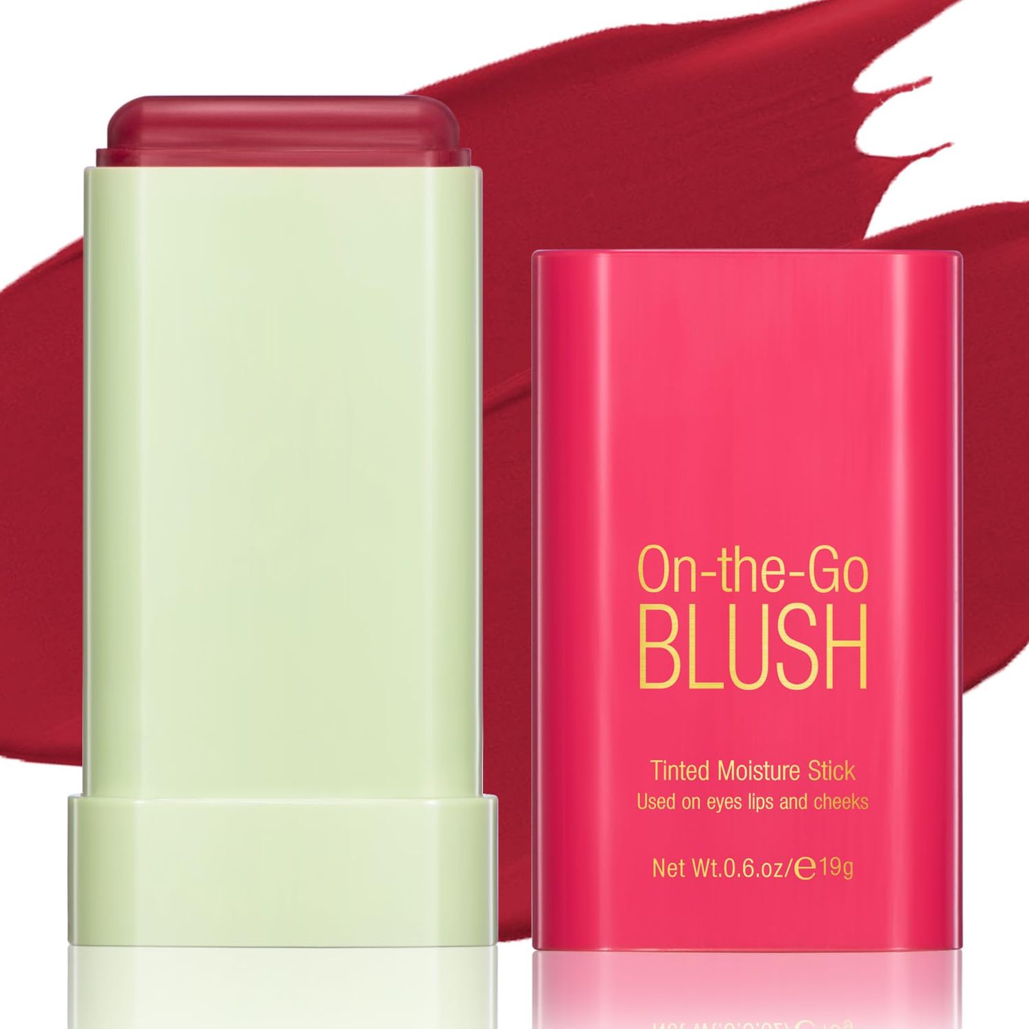 BEFIVECOK Blush Stick for Cheeks - Cream Makeup Blush Wand, Solid Moisturizer Stick for Cheeks Tint, Natural Blendable Waterproof Korean Matte Long-Lasting Smooth Blushes (02 Hot Red)