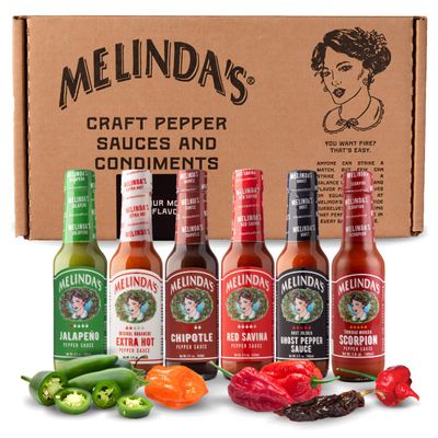 Melindas Pepper Sauce Challenge Collection - Extra Spicy Gourmet Hot Sauce Gift Set - Includes Jalapeo, Extra Hot Habanero, Chipotle, Red Savina, Ghost, Scorpion - 5 oz, 6 Pack